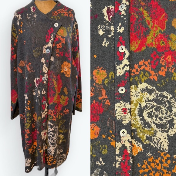 J. Jill Multicolor Floral Heavy Knit Wool Alpaca Blend Longline Cardigan Size 3X - Picture 1 of 12